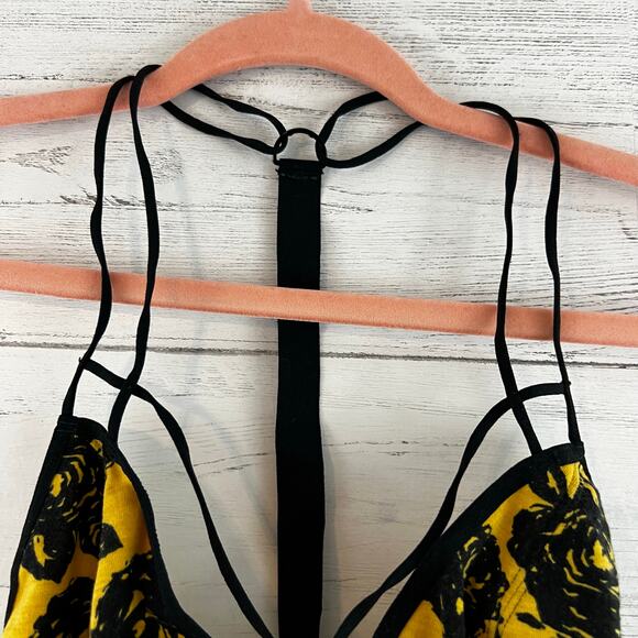 Free People NWT Yellow and Black Flocked Triangle Bralette Size S - Picture 6 of 7